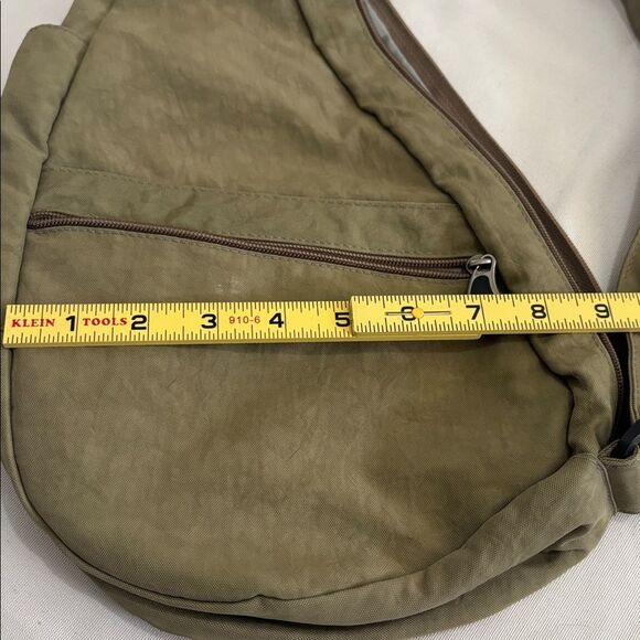 AmeriBag Healthy Back Bag | Distressed Nylon Sling | Olive Green | Small